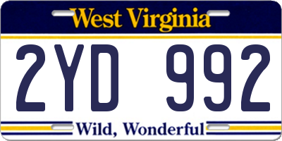 WV license plate 2YD992