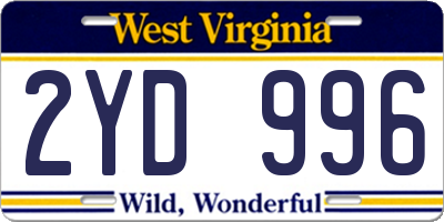 WV license plate 2YD996
