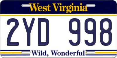 WV license plate 2YD998