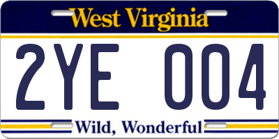 WV license plate 2YE004