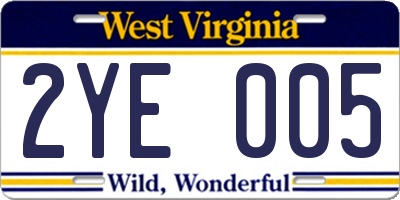 WV license plate 2YE005