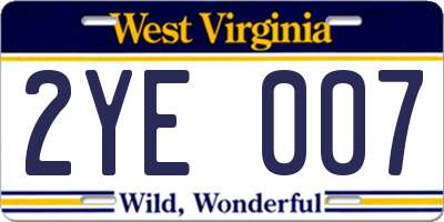 WV license plate 2YE007