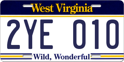 WV license plate 2YE010