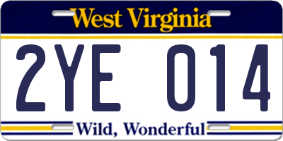 WV license plate 2YE014