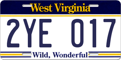 WV license plate 2YE017