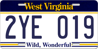 WV license plate 2YE019