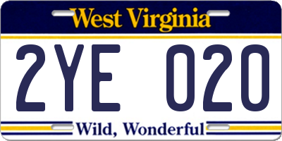 WV license plate 2YE020