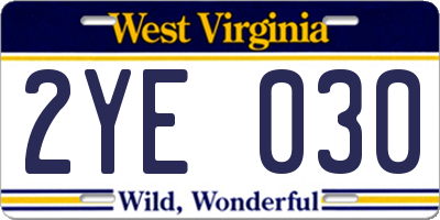 WV license plate 2YE030