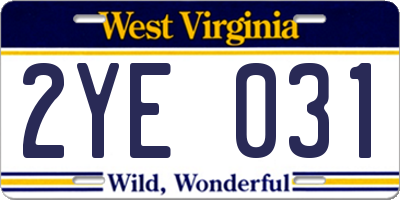 WV license plate 2YE031