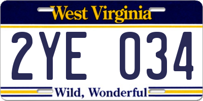 WV license plate 2YE034