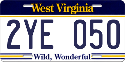 WV license plate 2YE050