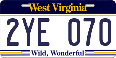 WV license plate 2YE070