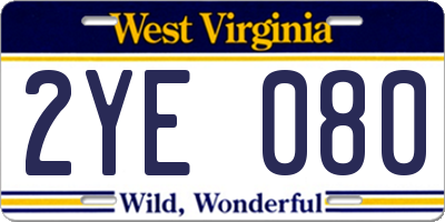 WV license plate 2YE080