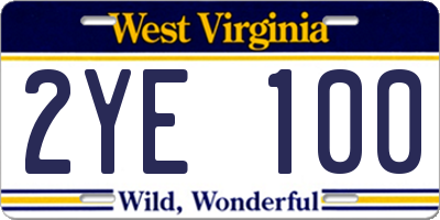 WV license plate 2YE100