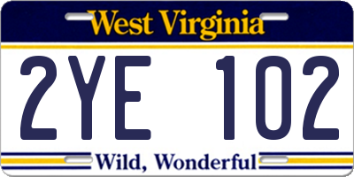 WV license plate 2YE102