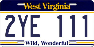 WV license plate 2YE111