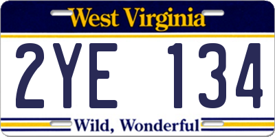 WV license plate 2YE134
