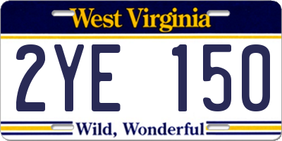 WV license plate 2YE150