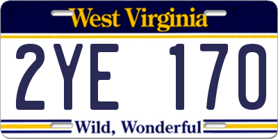 WV license plate 2YE170
