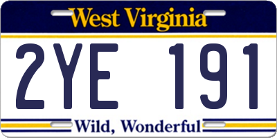 WV license plate 2YE191