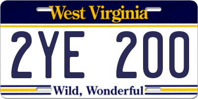 WV license plate 2YE200