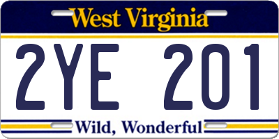 WV license plate 2YE201