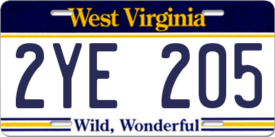 WV license plate 2YE205
