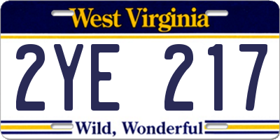 WV license plate 2YE217
