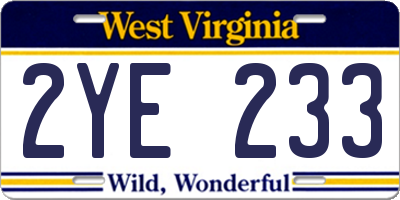 WV license plate 2YE233