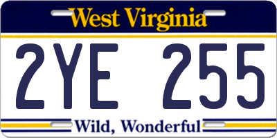WV license plate 2YE255