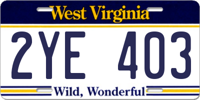 WV license plate 2YE403