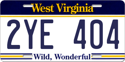 WV license plate 2YE404