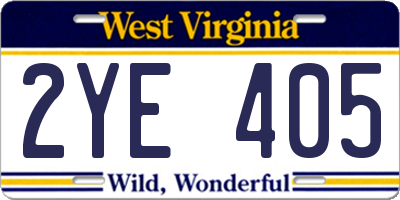 WV license plate 2YE405