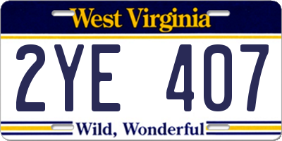 WV license plate 2YE407