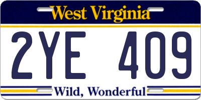 WV license plate 2YE409