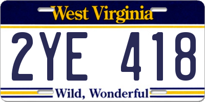 WV license plate 2YE418