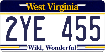 WV license plate 2YE455