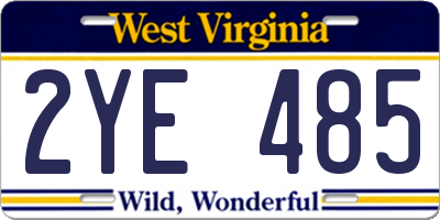 WV license plate 2YE485