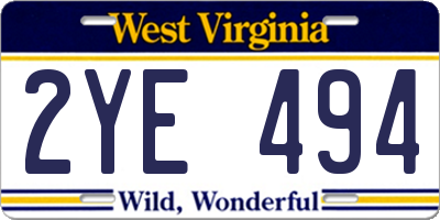WV license plate 2YE494