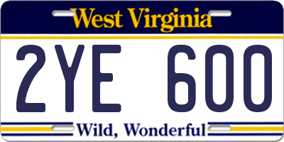 WV license plate 2YE600