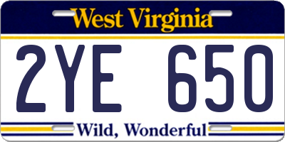 WV license plate 2YE650