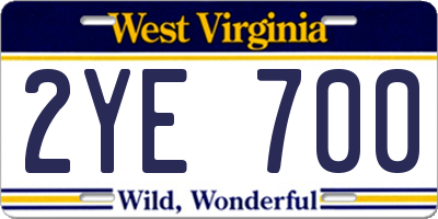 WV license plate 2YE700