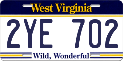 WV license plate 2YE702