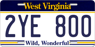 WV license plate 2YE800