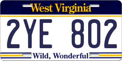 WV license plate 2YE802