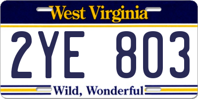 WV license plate 2YE803