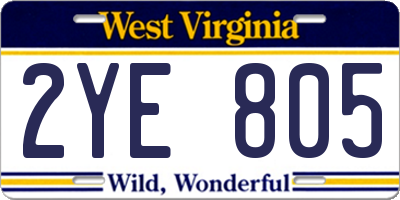 WV license plate 2YE805