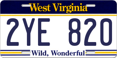 WV license plate 2YE820