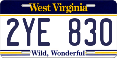 WV license plate 2YE830