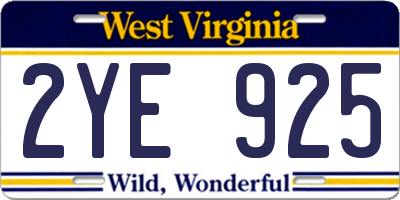WV license plate 2YE925